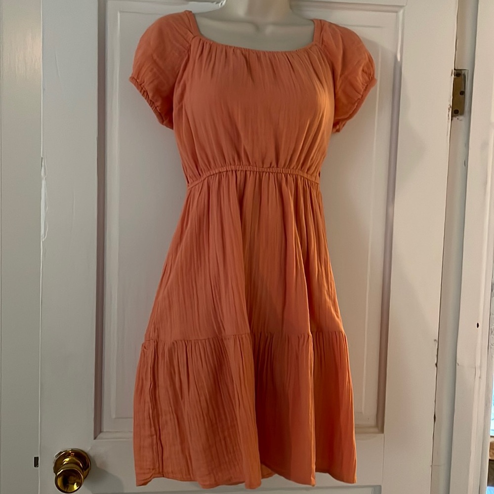 Jessica Simpson Orange Short Sleeve Tiered Dress